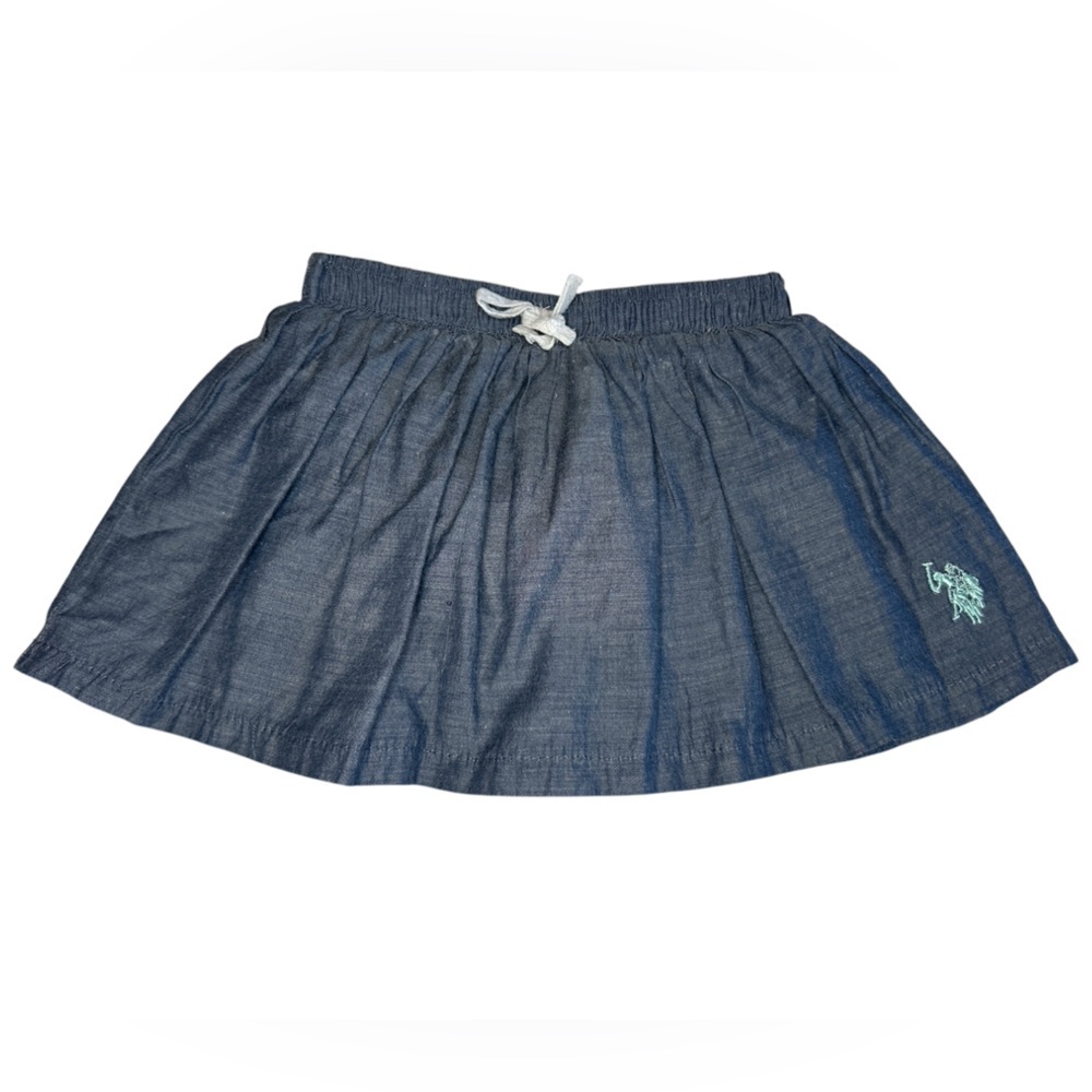 Blue Denim Skirt with Embroidered Logo
